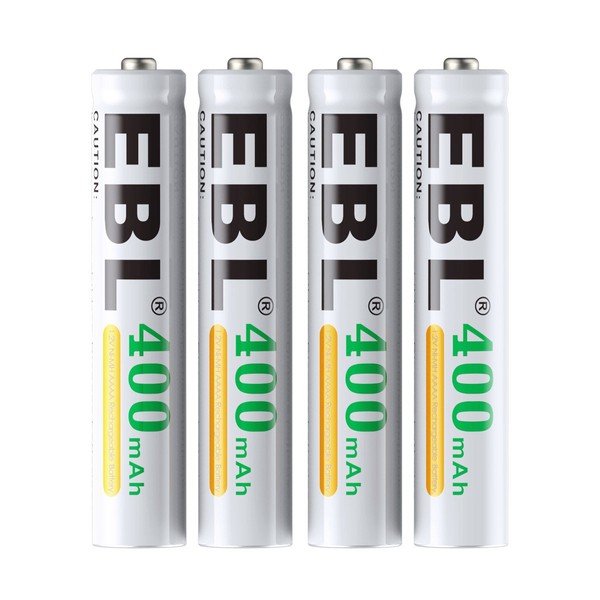 EBL AAAA Batteries, 1.2V 400mAh Ni-MH AAAA Rechargeable Batteries for Surface Pen, 4-Pack