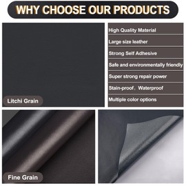 Leather Repair Patch Tape, Self Adhesive Leather Repair kit for Furniture, Leather Patches for Couch,Car Seat,Motorcycle seat,Loveseat (Black-Fine Grain, 17X79 Inch)