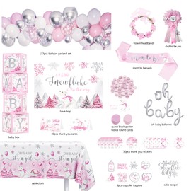 Little Snowflake Baby Shower Decorations Party Supplies, Pink A Little Snowflake is on The Way Baby Shower Decor, Baby Its Cold Outside Baby Shower Decorations, Winter Wonderland Christmas Baby Shower