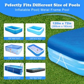 Rectangular Pool Cover,120 in. x 72 in. 10ft x 6ft Rectangle Inflatable Swimming Pool Cover,Dustproof Outdoor Paddling Family Pools Protector with Adjustable Draw Strings