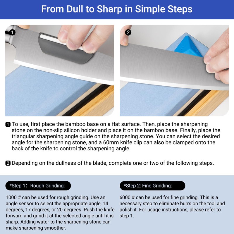 Whetstone Sharpening Stone Set, Dual Sided Grit 1000/6000 Knife Sharpener