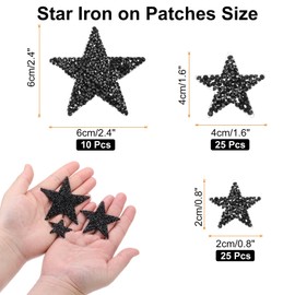 sourcing map 60 Pcs Star Iron on Patches, Rhinestone Glitter Patch Appliques for Clothing Repair Hats Jeans Shoes Decoration, Black