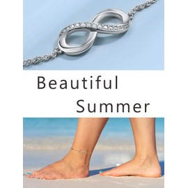 Moissanite Imitation Diamond Dainty Infinity Ankle Bracelet Sterling Silver Foot Chain Anklet for Women