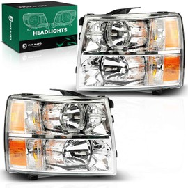 YHTAUTO Headlights Assembly Fits 2007-2013 Chevy Silverado 1500, 2007-2014 Silverado 2500 HD/3500 HD, OE Style Head Lights Lamps, Clear Lens Chrome Housing Headlamps, DOT Certified