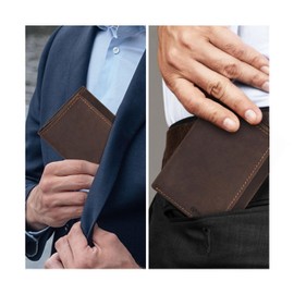 Leather Trifold Wallet For Men - RFID Blocking - 7 Card Slots, 2 Note Compartments & 1 ID Window - Minimalist Design, Slim Wallet - Premium, Fashionable Gifts for Him - Father's day (Dk.Brn Hunter)
