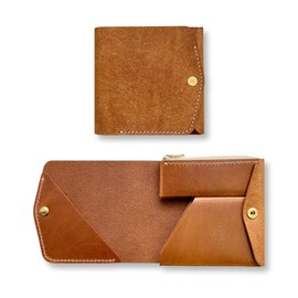moku Small Thin Wallet Saku Ver.3 Pueblo Leather, Unisex (Men/Women), Can Be Used in Pairs, Genuine Leather, Compact Wallet, Thin, Minimalist, Bi-Fold Mini Wallet, Gift, COGNAC