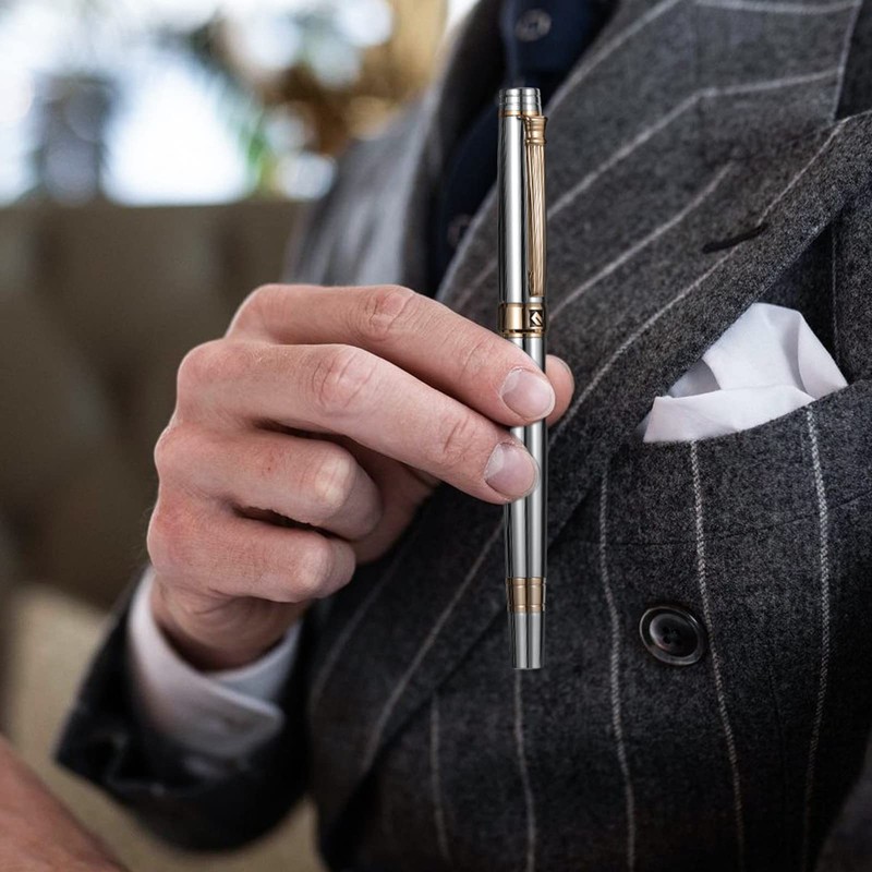 Keyzor Luxury Fountain Pen - Fancy (Silver) Pen 24K Gold