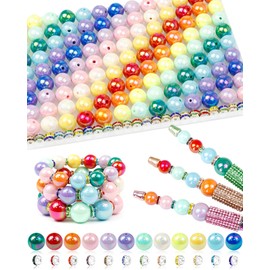 196PCS FIVEIZERO Focal Beads for Pens – 16mm AB Rainbow Acrylic Beads & 10mm Rhinestone Spacers in 12 Colors for Beadable Pens, Bracelets, Jewelry Making & DIY Crafts