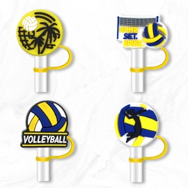 8Pcs Volleyball Straw Cover for Tumbler Cap, Sports Ball Silicone Straw Topper, 10mm Drinking Straw Tip Covers for Accessories (Volleyball)