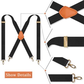 SupSuspen Mens Suspenders with Snap Hooks X Shape Black Suspenders Formal Braces