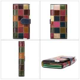 MASIWEI Genuine Leather Patchwork Wallet for Women Multicolor Trifold Wallets Ladies Card Holder Money Organizer with Coin Purse, Multicolor3