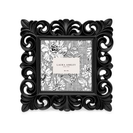 Laura Ashley 4x4 Black Vintage Inspired Resin Scroll Design Picture Frame with Thin Border, Horizontal & Vertical for Tabletop and Wall Display, Home Décor (4x4, Black)