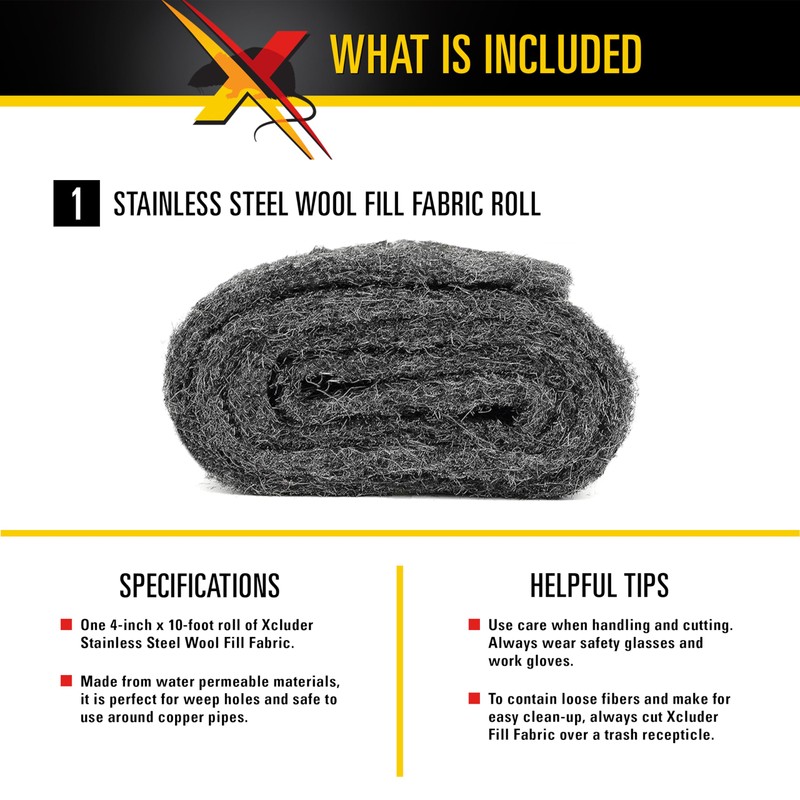 Xcluder Rodent Control Fill Fabric Roll, 4” x 10’ Stainless