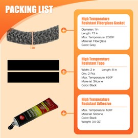 Wood Stove Gasket, 1" Wood Stove Door Gasket Kit, Gasket Rope Replacement for Stove or Fireplace Doors, Grey Color Fiberglass Gasket