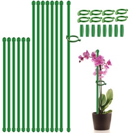 Plant Stakes 17inch &11inch SupKing Adjustable Length Plant Support Stake 16Pcs Green Orchid Stick with Clips for Indoor Outdoor,Garden Pole for Potted Tomato Amaryllis Vegetables Comes with 20 Ties