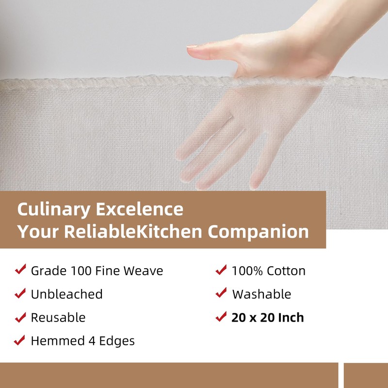 6-Pack Cheesecloth 20x20" Grade 100-100% Unbleached Cotton (Food-Grade), Fine Filtration