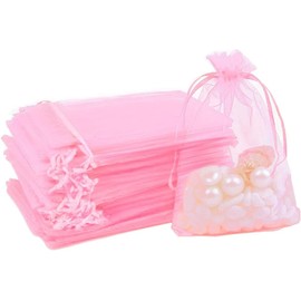 200 Bolsas de organza10*15cm Bolsas pequeñas para dulces Bolsas de regalo de malla transparente con cordón Ideal para regalo de joyería, fiesta, regalo con cordón Rosa