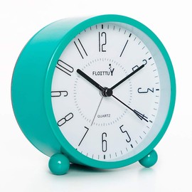 FLOITTUY Super Silent Metal Alarm Clock,Beep Wake Round Alarm Clock with Night Light,Battery Operated,Easy Set,Simple & Retro for Desk, Bedroom and Home Decoration(Lake Blue)