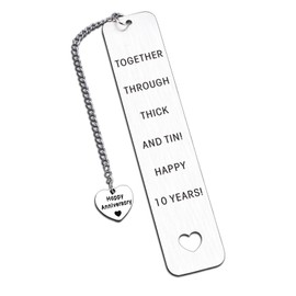 10 Year Anniversary Bookmark Gifts for Him Her, 10 Year Anniversary Wedding Gifts for Wife Husband, 10th Anniversary Tin Gifts for Him Her Men Women, Aluminum Gifts for Couples for 10 Year Anniversary