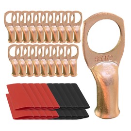 10pcs 6 AWG-1/2 Ring Battery Lugs, Copper Lugs, Battery Cable Ends, Tubular Ring Terminals, Crimp Wire Ring Lugs, Battery Terminal Connectors with Heat Shrink Tubing (10, 6 Awg - 1/2" (M12) Ring)