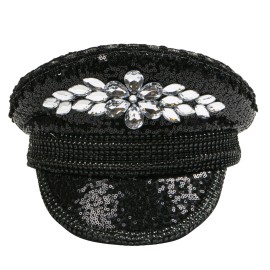 GIFTSHOP101 Black Steampunk Captain Hat with Silver Rhinestones for Burning Man