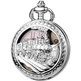 SIBOSUN Pocket Watches for Men Vintage Quartz Pocket Watch with Chain Sliver Case Locomotive Pocket Watch