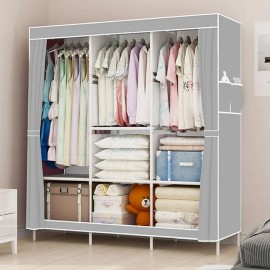 Heavy Duty Closet Organizer Wardrobe Clothes Shoe Clothes Rack w/ Cover Armoire