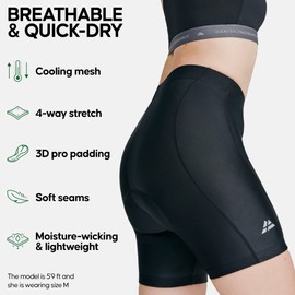 DANISH ENDURANCE Padded Cycling Shorts, High Waisted, Mountain Bike Gear, for Women, Black/Black, M