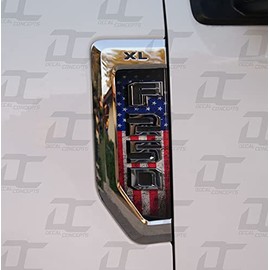 Decal Concepts F-250 Fender Badge Emblem Accent Decal Kit (F250 2017-2021) (Flag Style (Red-White-Blue Distressed))