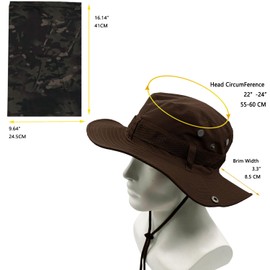 ehsbuy Sun Hat Men's UPF 50+ Safari Hat Summer Hat Wide Brim Camo Hiking Hat Army Boonie Hat with Cooling Multifunctional Scarf Tube Scarf Outdoor Fishing Hat, Solid Coffee