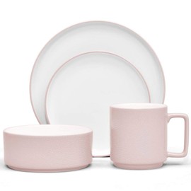 Noritake ColorTex Stone Blush 4-Piece Place Dinnerware Setting in Pink/White.,