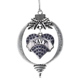 Inspired Silver - Navy Silver Christmas Ornament - Blue Pave Heart Charm Christmas Tree Ornament with Cubic Zirconia - Holiday Hanging Decoration