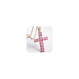 KOICCVQQ Charm White Gold Inlaid Pink Diamond Cross Necklace Aristocrat Exquisite Shiny Design Faux Simulated Diamond Fashion Trend Classical Elegant Dignified Novel Style Totem Necklace Style 4
