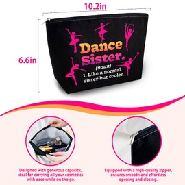 Yoxiumi Dance Bags Makeup Cosmetic Bags for Dancers Competitions Recitals Gifts, Ballet Teacher & Ballerina Toiletry Zipper Pouches, black-dance sister