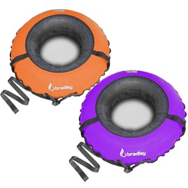 Bradley Snow Tubes with 50" Heavy Duty Cover | 2 Pack Inflatable Sledding Tubes 1 Orange 1 Purple