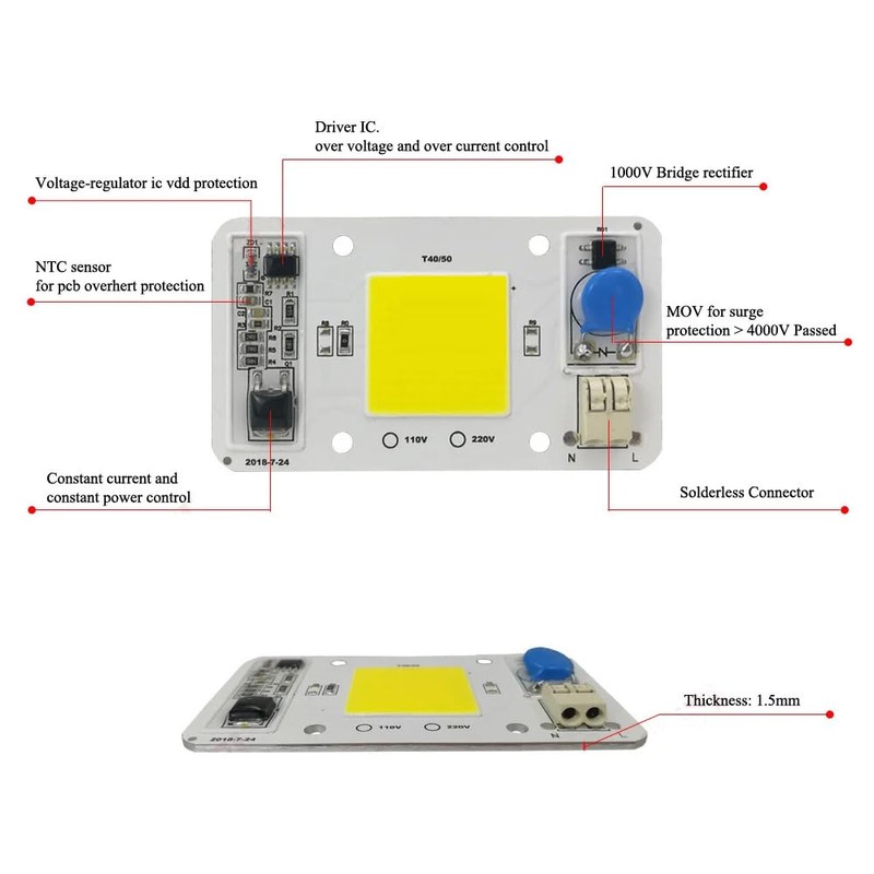 Vrabocry 50W 220V COB High Power Cool White 10000K-15000K LED