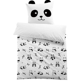 MUSOLEI Panda Bed Linen 135 x 200 cm Girls Children's Bed Linen Microfibre 3D Bed Linen Set Children's Duvet Cover 135 x 200 cm with 1 Pillowcase 80 x 80 cm Gift for Children's Room Single Bed Panda with Ears