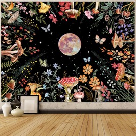 Kanuyee Boho Moon Tapestry Colorful Floral Wall Tapestry for Bedroom Ceiling Tapestries Wall Hanging for Bedroom Living Room Wall Decor Moon-2 44"x60"
