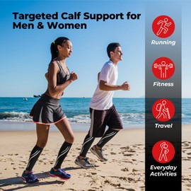 BraceBull Calf Compression Sleeves for Men & Women (1 Pair), Footless Compression Socks for Leg Support, Shin Splints, Running, Fitness, Travel, Breathable Nylon & Spandex Calf Sleeves, Black, XXL