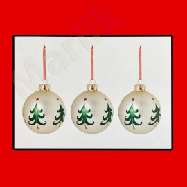 IKEA 3 x Ikea Vinterfint Christmas Ball Ornaments 3 1/4" Glass Balls White/Green Pine