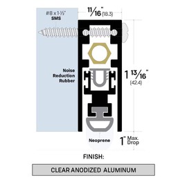 Fire Rated/Regular Duty/Clear Anodized Aluminum/Surface Automatic Door Bottom with Solid Rubber Extrusion (7153CA), SMS # 6 x 1 1/4'' supplied, (11/16'' W x 1-25/32'' H x 32''L)