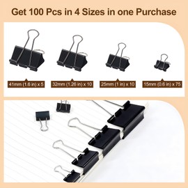 Black Binder Clips Assorted Sizes - Coideal 100 Pcs Metal Binder Paper Clips Foldback Bulldog Clip Clamps for Office School (Mini, Small, Medium, Large)