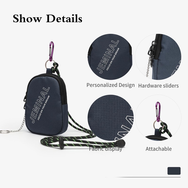 JEMINAL Nylon Double Zipper Coin Wallet with Belt Loop &