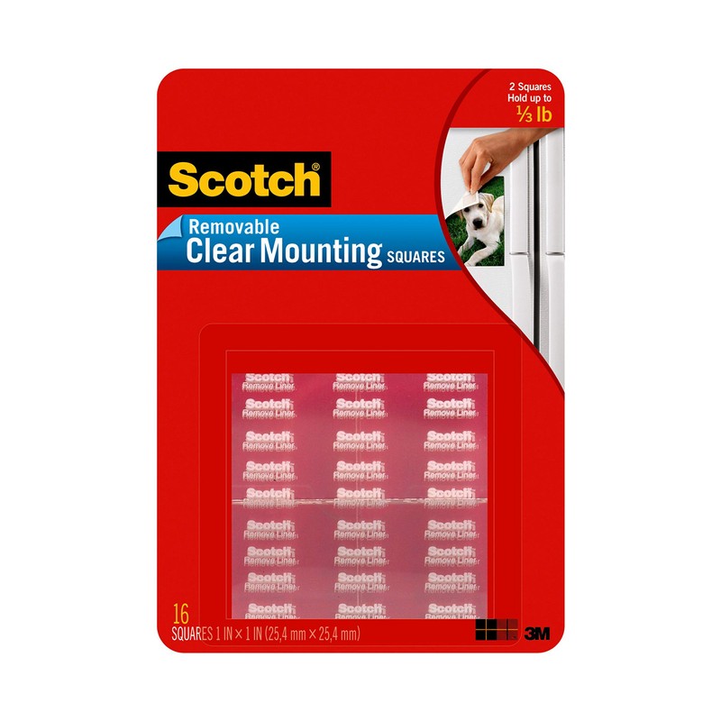 Scotch Removable Mounting Squares, 1-inch x 1-inch, Clear, 16-Squares (859-MED)