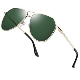 Joopin Trendy Dark Green Aviation Sunglasses Polarized, Gold Frame G15 Sun Glasses UV Protection, Retro Shades for Men Women