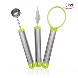 Xrten Multifunctional Fruit Cutter Set, Stainless Steel Melon Cutter, Fruit Cutter, Fruit Spoon, Set of 3
