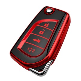 Tukellen for Toyota Key Fob Cover Special Soft TPU Key Case Key Shell Compatible with Fortuner Tundra Camry RAV4 Highlander Challenger Key Shell (Red, 4 Buttons)