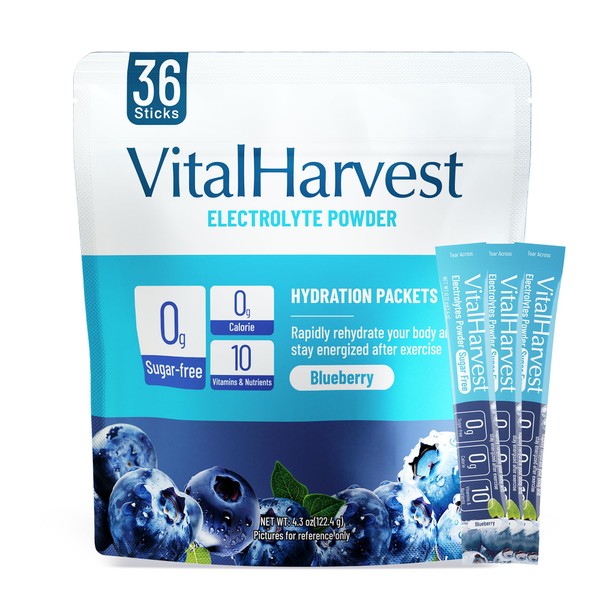 VitalHarvest 36 Sticks Electrolytes Powder Packets Sugar Free Hydration Packets