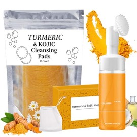 3 Piece Set Limpiador Facial De Cúrcuma,Jabón Turmeric SoapAlmohadillas exfoliantes,Es Adecuado Para Todo Tipo De Piel, Limpiador Facial Espumoso...  