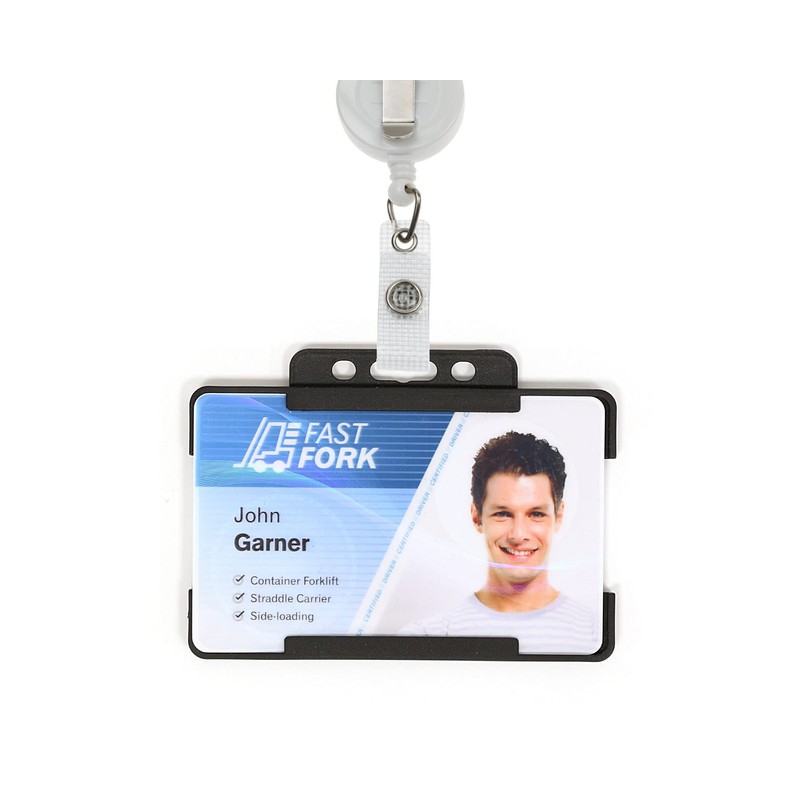 100 x Black BioBadge Landscape ID Card Holders Open-Faced for